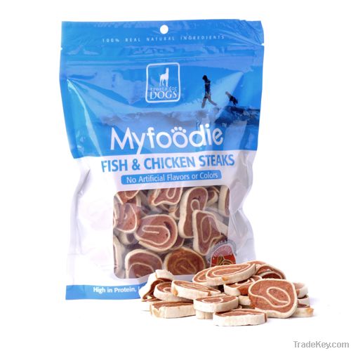 Myfoodie Gourmet All Natural Fish Chicken Steaks Dog Treats 5oz