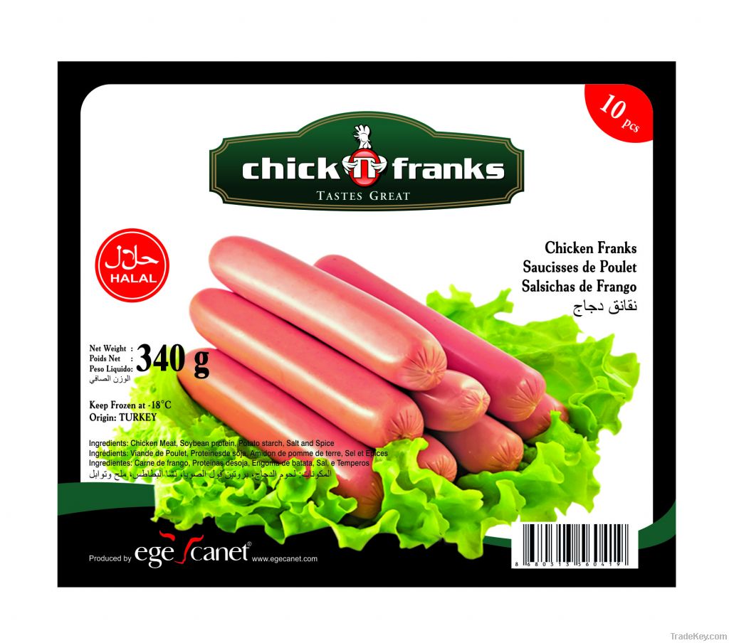 Chicken Franks , Frankfurters , Saucisses de poulet , Salsichas de fra