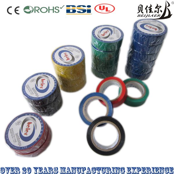 multicolored PVC insulation electrical tape insulation tapes 0.13mm*18mm*8y flame-retardant with RoHS, CE, UL, BSI certification