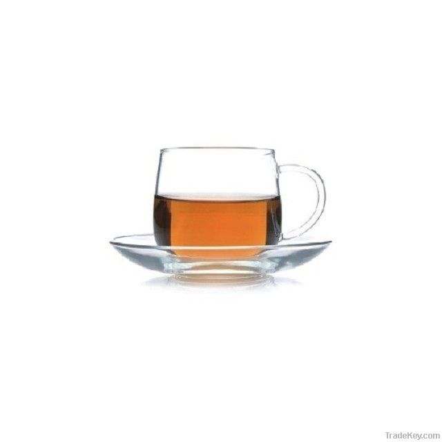 Borosilicate glass teacup with saucer