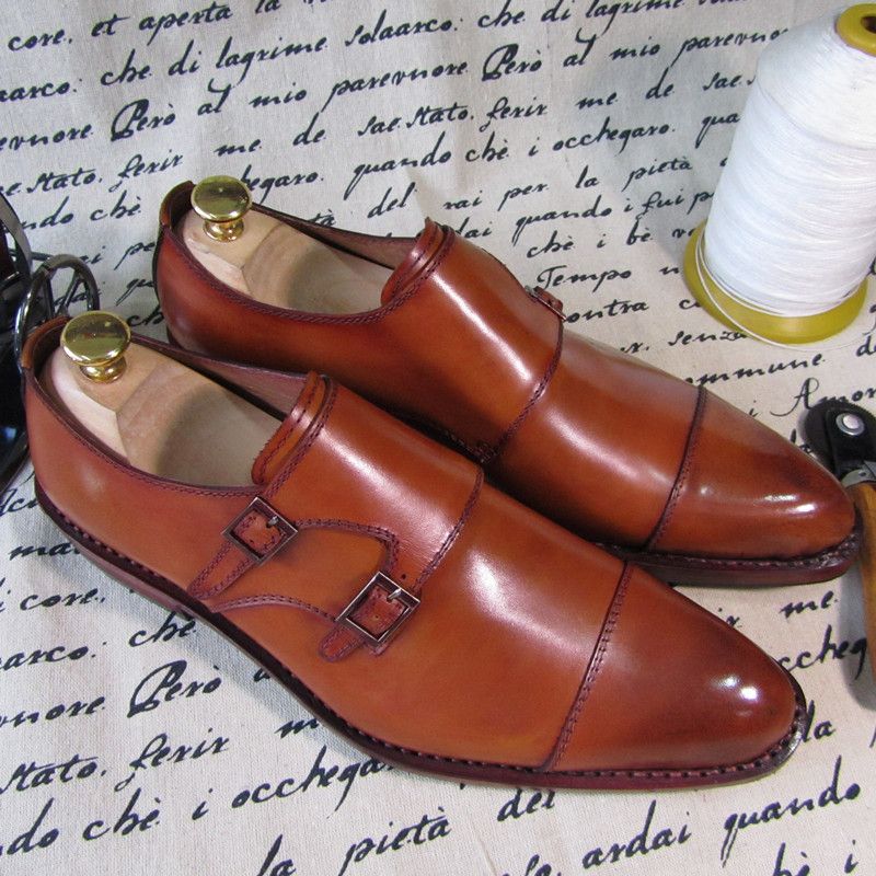 SKP09- ITALIA CRAFT GENUINE CALF LEATHER MEN'S MONK STRAPS SHOE