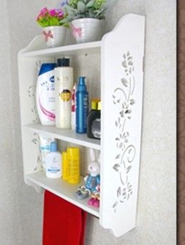 White wood storage racks bathroom shelf