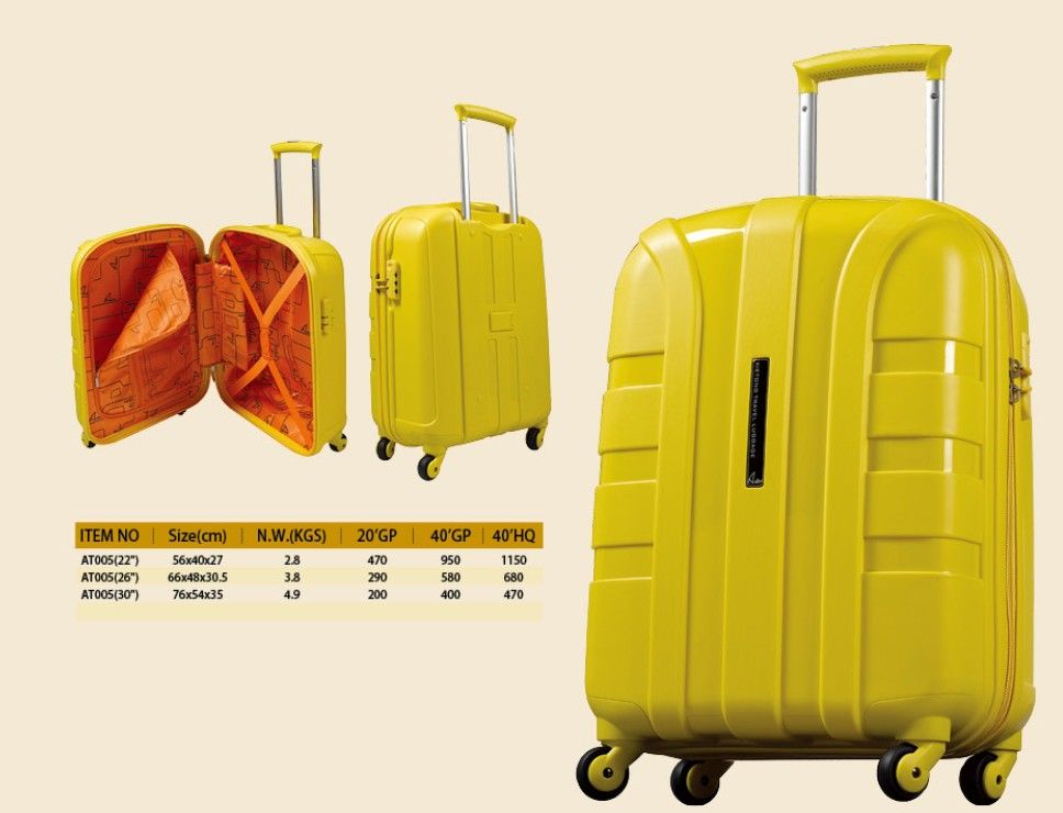 Best Selling Light Weight Travel PP Injection Zipper 3PCS Suitcase Set with 8 Wheels and TSA Lock