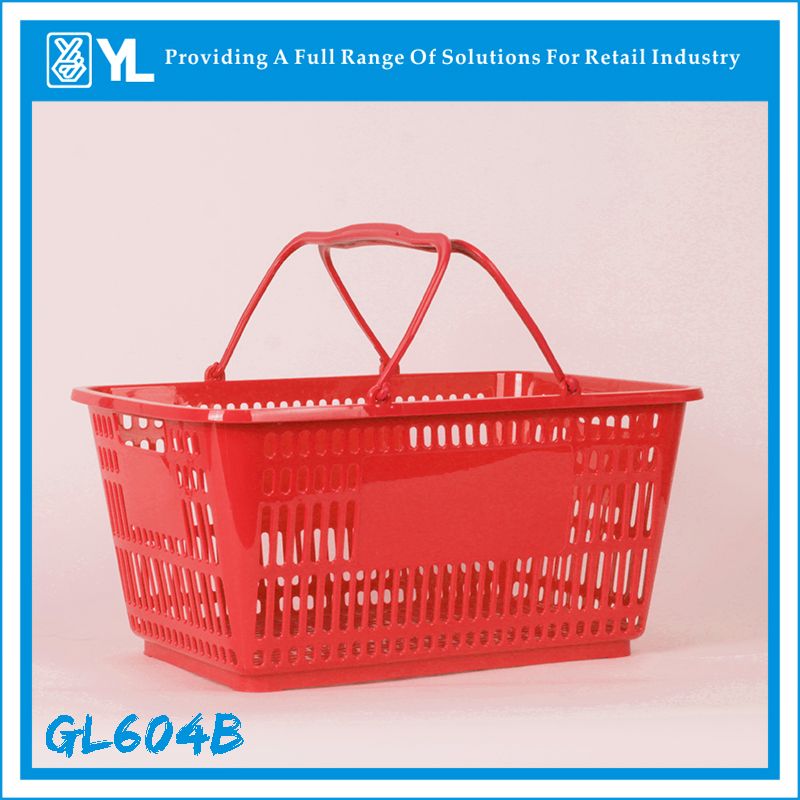 28L Supermarket Metal Handle Covering Plastic Shopping Baskets