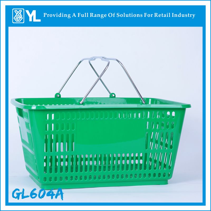 28L Supermarket Metal Handle Covering Plastic Shopping Baskets