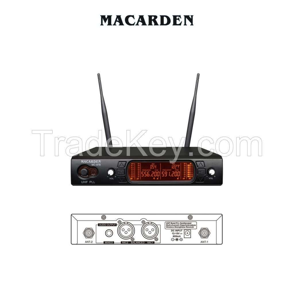 MC-878 Professional Two Channel Wireless Microphone IR infrared Long Working Distance Karaoke Stage Performance Meeting Room use