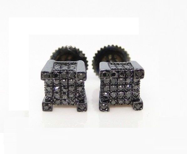 925 Sterling Silver HIPHOP Cube Shaped Black Diamond Stud Earring offer price