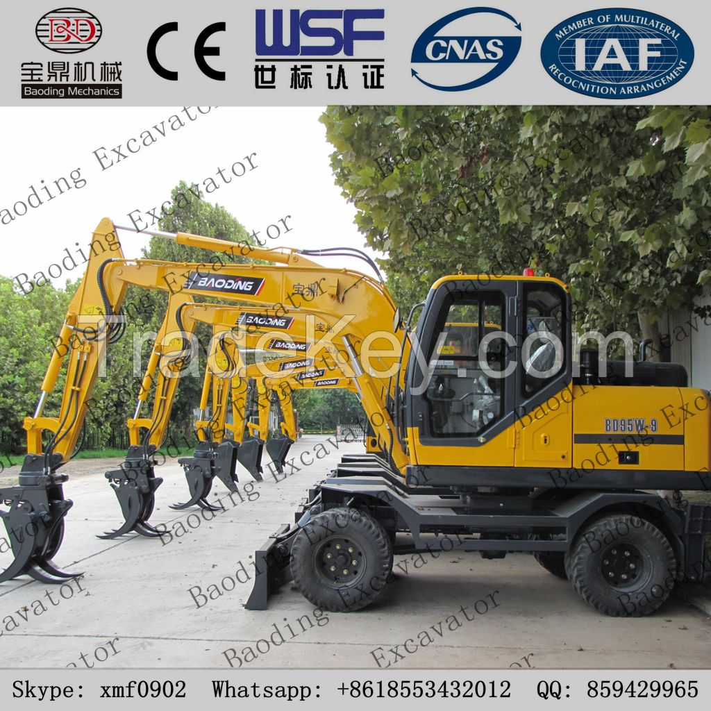 China New Small 0.3m3 bucket yellow Wheel Excavator with grab