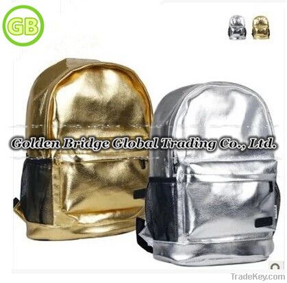 2014 Fashion Personality Gold Male or Female Backpack School Bag