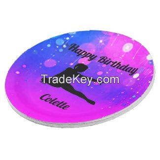 Girls Gymnastics Happy Birthday Paper Plates