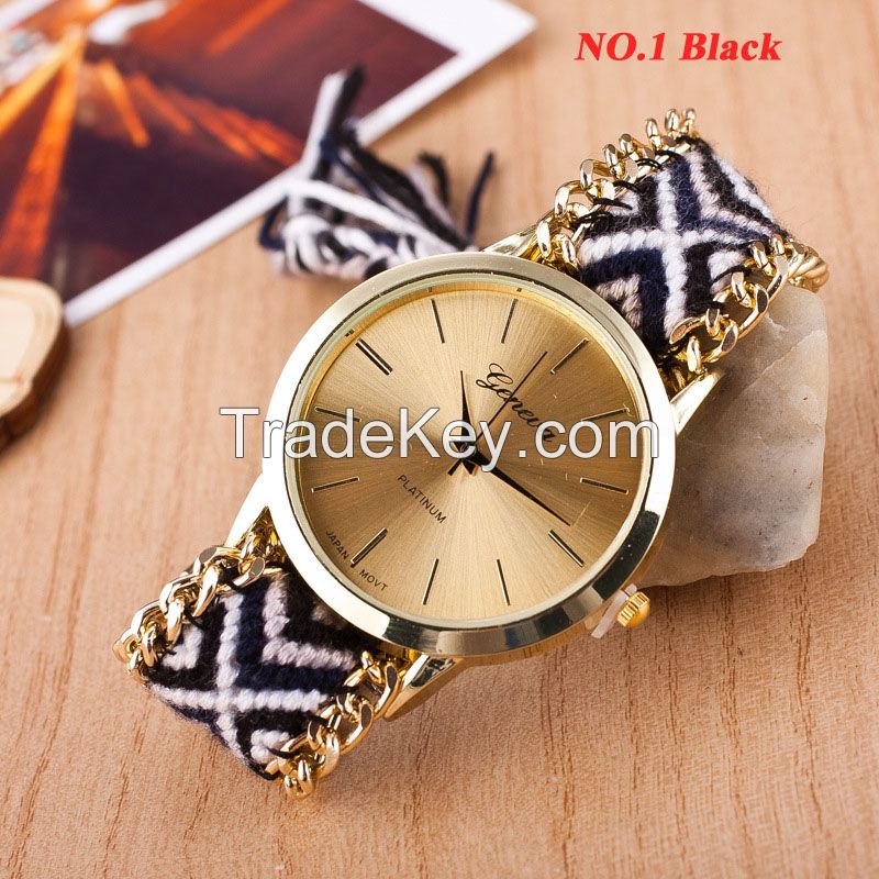 Weaved Rope Band Thread Knitted  Braided Watches for Women Lady Dames Horloge