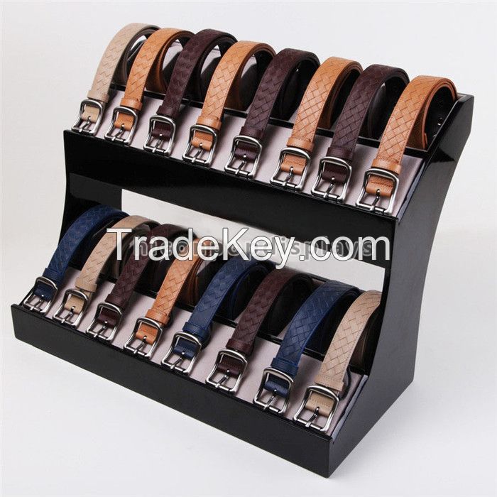 Indoor Promotional Desktop 2-Tier Acrylic Leather Belt Display Stand