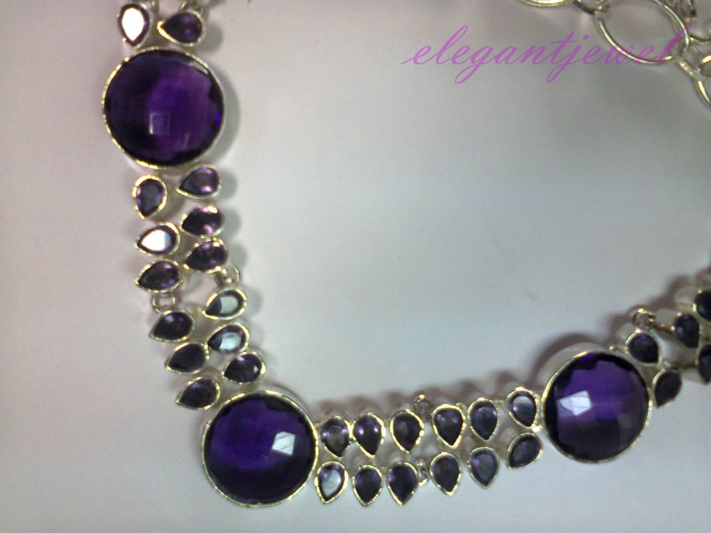 .925 Sterling Silver Rare Beautiful Amethyst Gorgeous Necklace