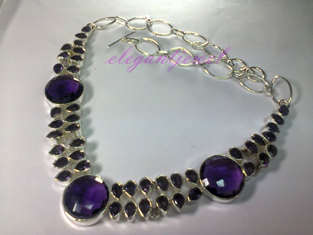 .925 Sterling Silver Rare Beautiful Amethyst Gorgeous Necklace