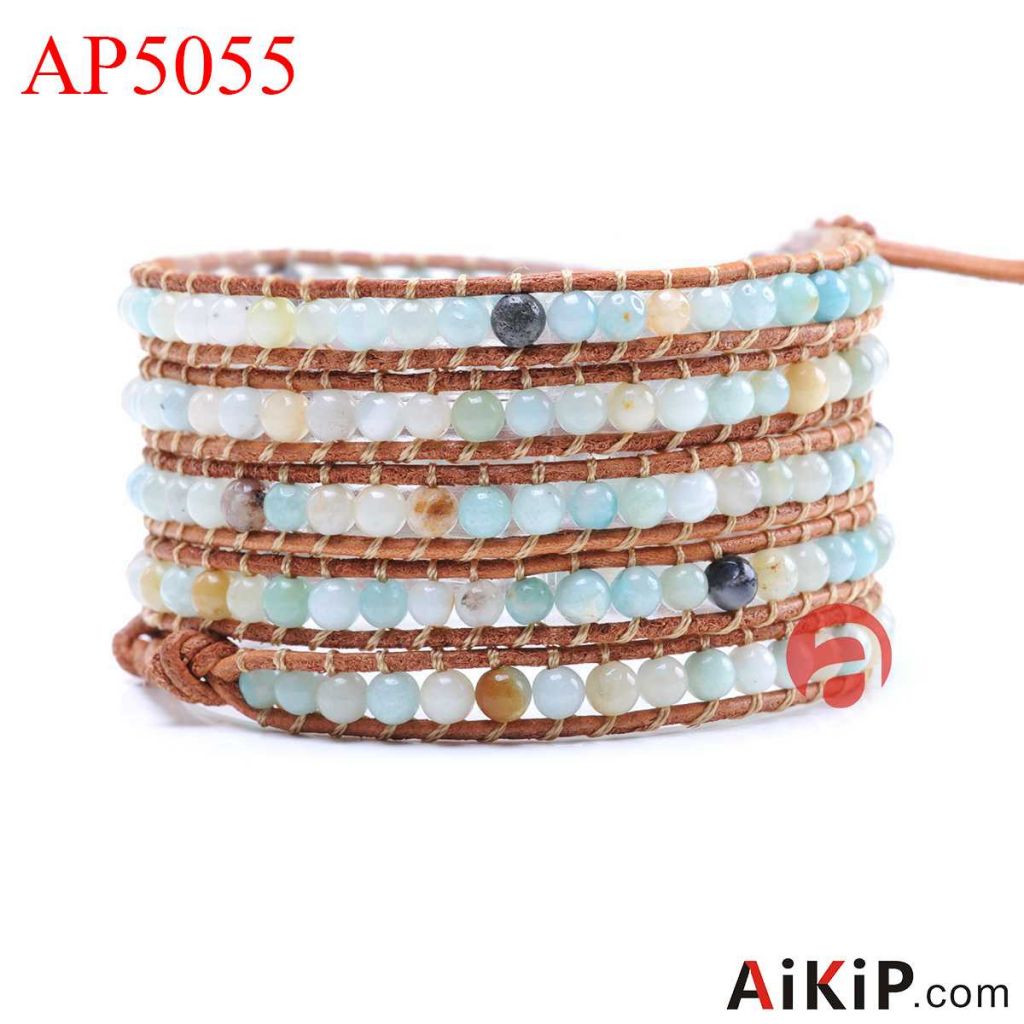 4mm round natural amazon leather steel slap bracelet