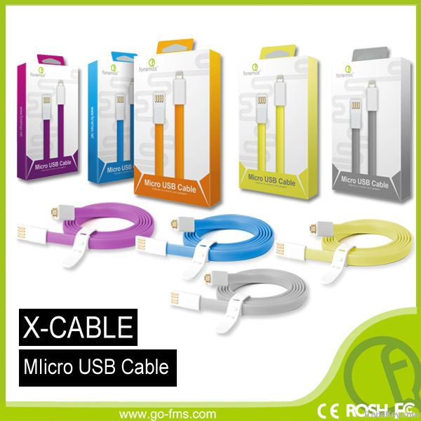 Newest 1.2m colorful flat micro usb cable 1.2m colorful