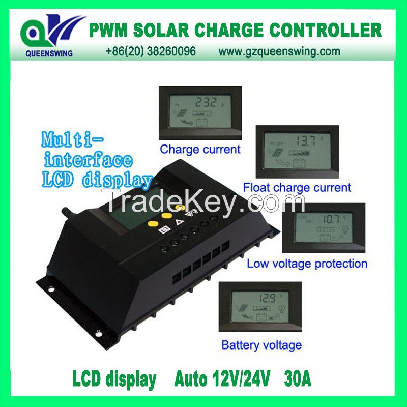 12V/24V Auto 30A PWM Solar Charge Controller with LCD Display