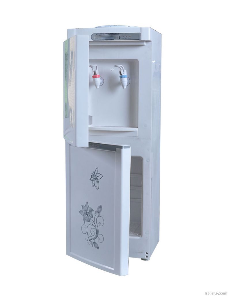 Standing cold and hot water dispenser with cabinet