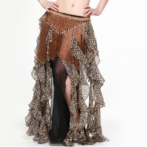 BL130 Women Belly Dance Long Dress Leopard Hip Scarf with Tassels