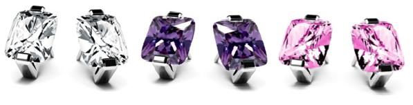 Inori cushion earrings in Steel with CZ , Pink CZ , Purple CZ