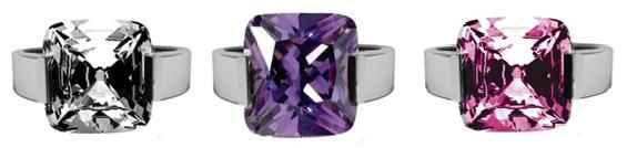 Inori cushion ring in Steel with CZ &amp; Purple CZ &amp; Pink CZ