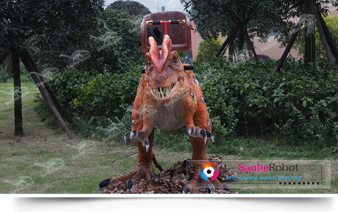 Outdoor amusement park kid rides robotic dinosaur