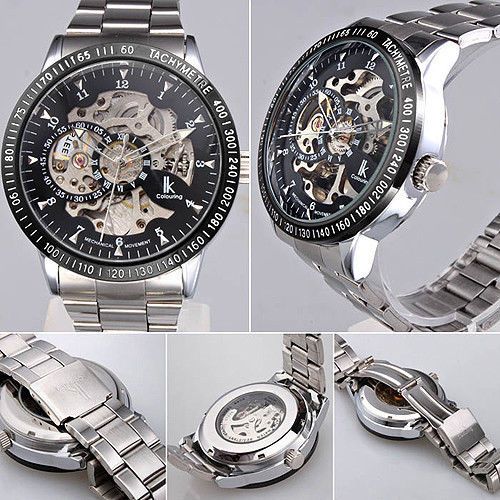 Automatic Silver Black Men&#039;s Watch Self-Winding Waterproof Stainless Steel