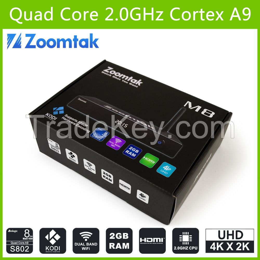 Amlogic S802 quad core KODI 4k m8 android tv box with 2G RAM 8G Flash