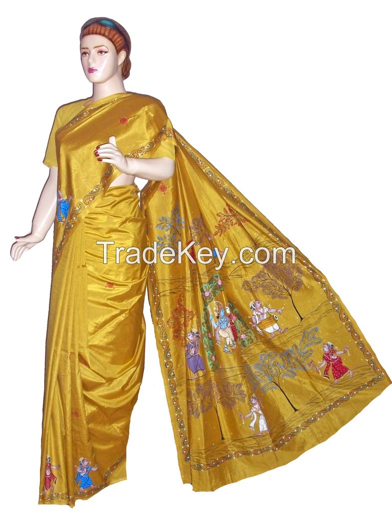 Hand Painted Designer Khadi Silk Saree