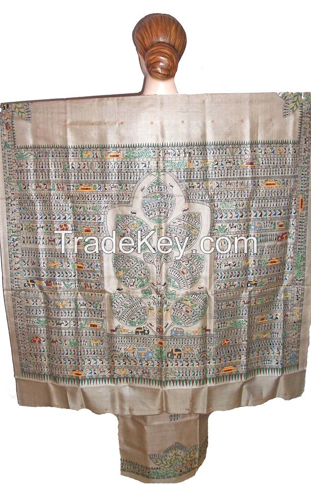 Hand Print Traditional Art Tussar Silk Saree