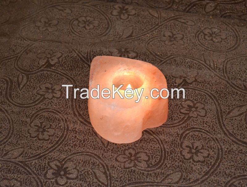 Decorative pillar candle in personalized Himalayan Salt holder