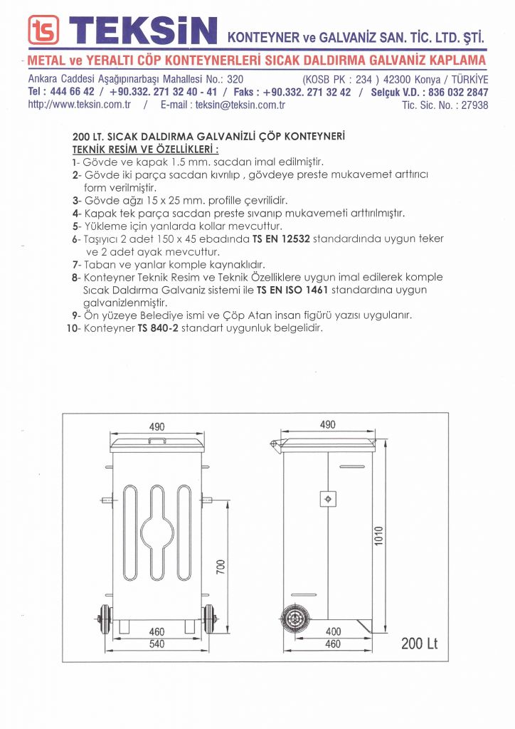 200 LT. HOT DIPPING GALVANISED  CONTAINER 