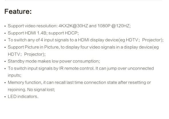 Support 3D HDMI switch splitter 4X1 1.4V 4 in input 1 out output converter extender HDMI 1.4B