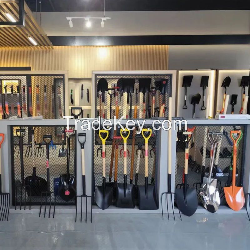 garden shovel flat round square shovel head steel long handle digging coal farm shovel