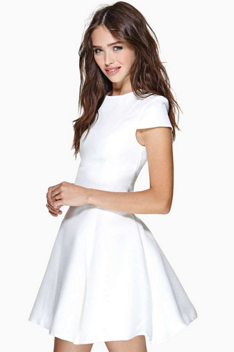 White Cap Sleeve Casual Dress for Women