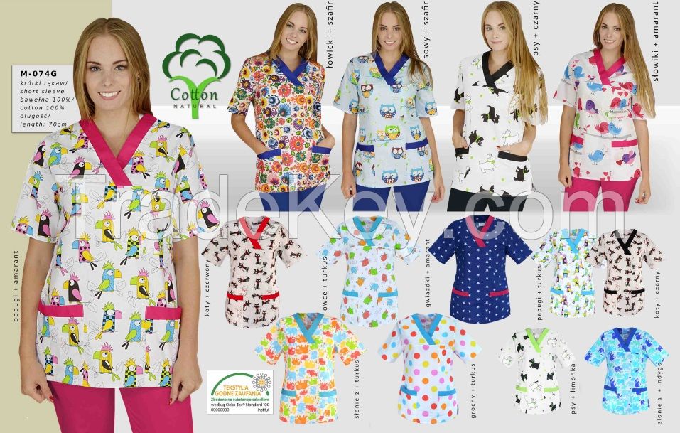 Medical print scrub tops