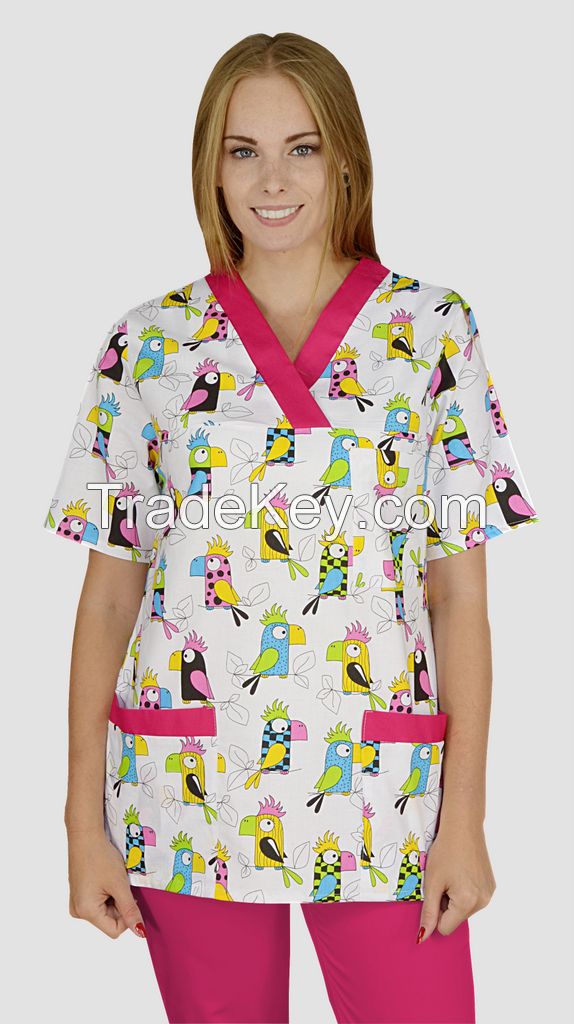 Medical print scrub tops