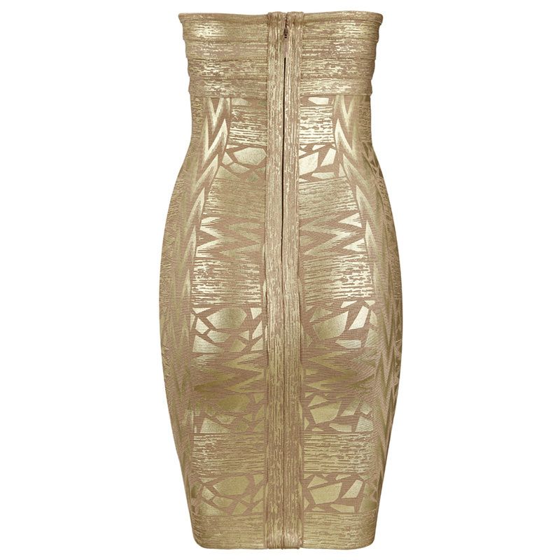 Crystal Embellished Gold Printed Bandage Dress