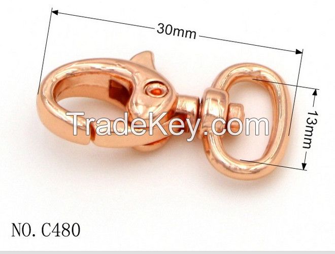 Rose gold zipper clasp hooks for handbag/bag