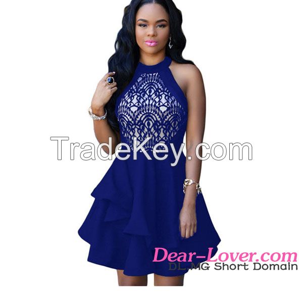 new arrival fashion blue lace nude layer ladies office wear dresses dress