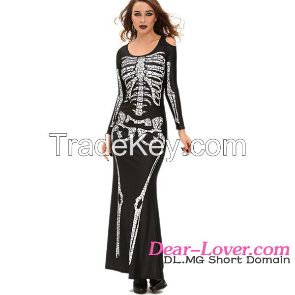 Wholesale cheap Long Skeleton Dress Adult sexy costume