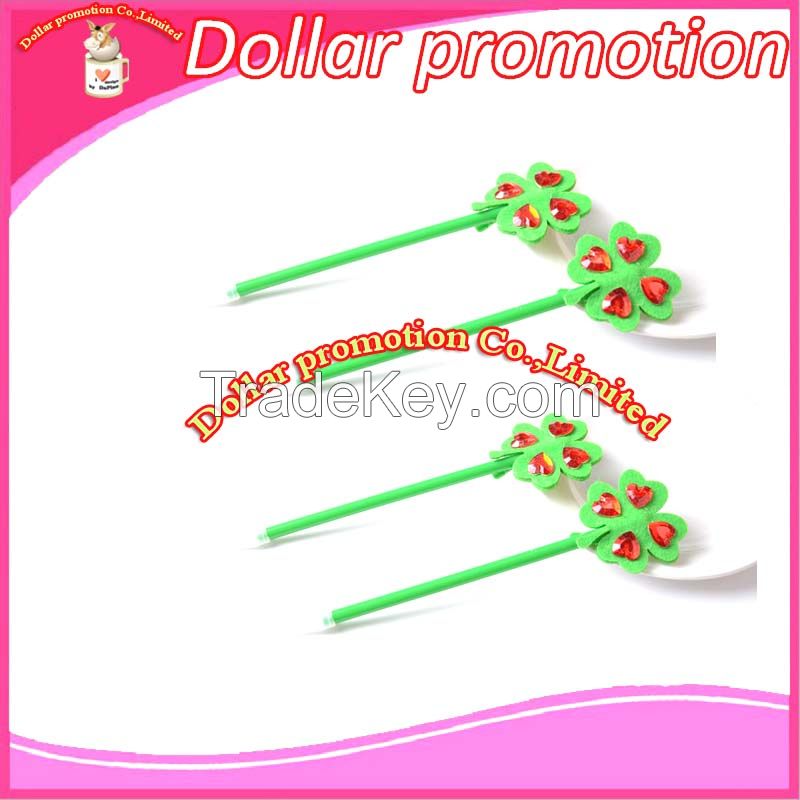 [Dollar promotion] Moq 1200pcs The Irish Festival felt cloth gift pen, clover pen pen cap, custom promotion fabric pen 