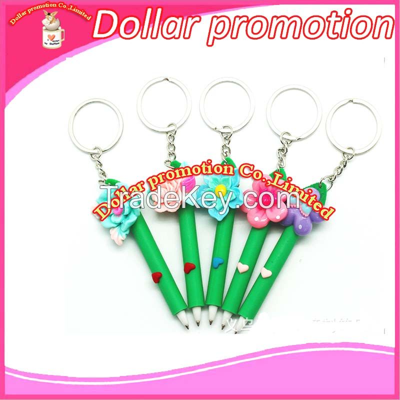 [Dollar promotion] Customized 1*12.5cm Moq mix 1600pcs supply of small soft Keychain pen, flower pen, cartoon pen, fashion gifts