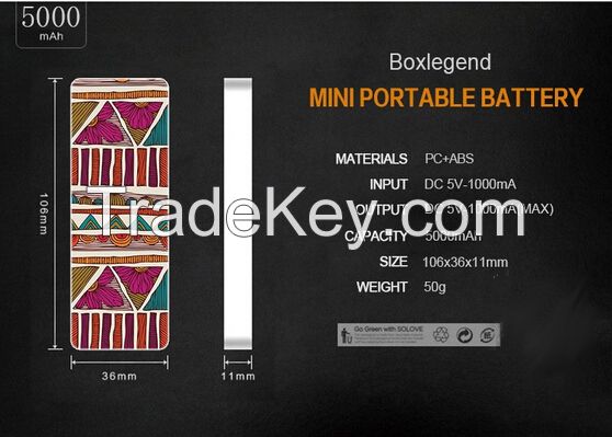 Portable Power Bank 5000mah USB External Power Supply Rechargeable Bat