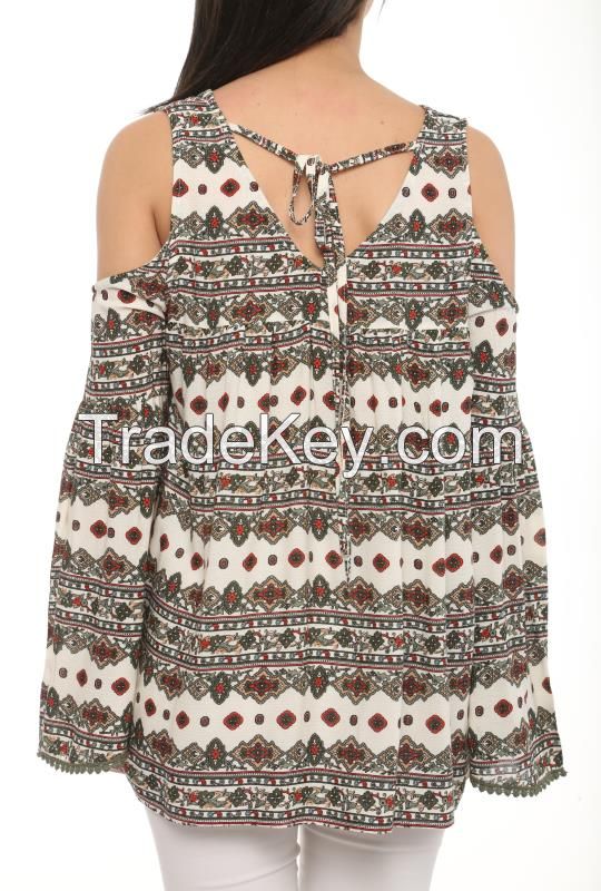 summer loose long sleeve blouses and tops with colorful prints made in Turkey