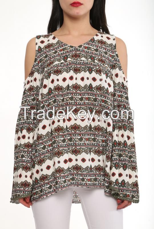 summer loose long sleeve blouses and tops with colorful prints made in Turkey