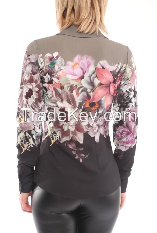 Floral Print Long Sleeve Women Shirts Made in Turkey