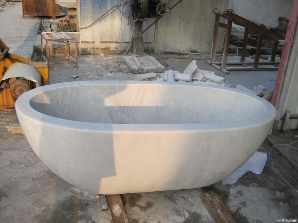 Hunan white marble oval bathtub