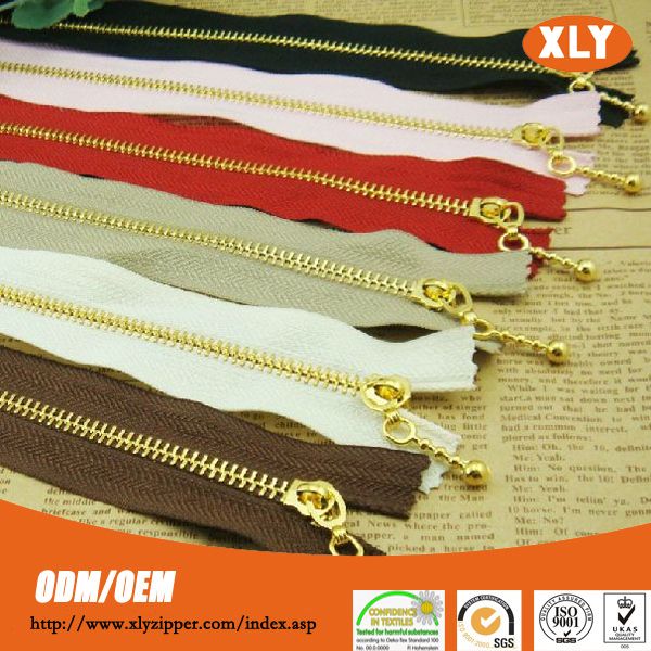 2014 zipper factory gold zipper for sale polished metal zipper with custom zipper pull