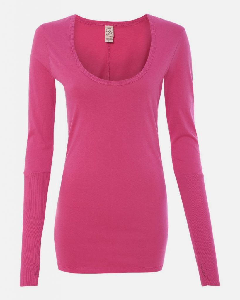 Ladies Rolled Sleeve  Scoopneck Henley